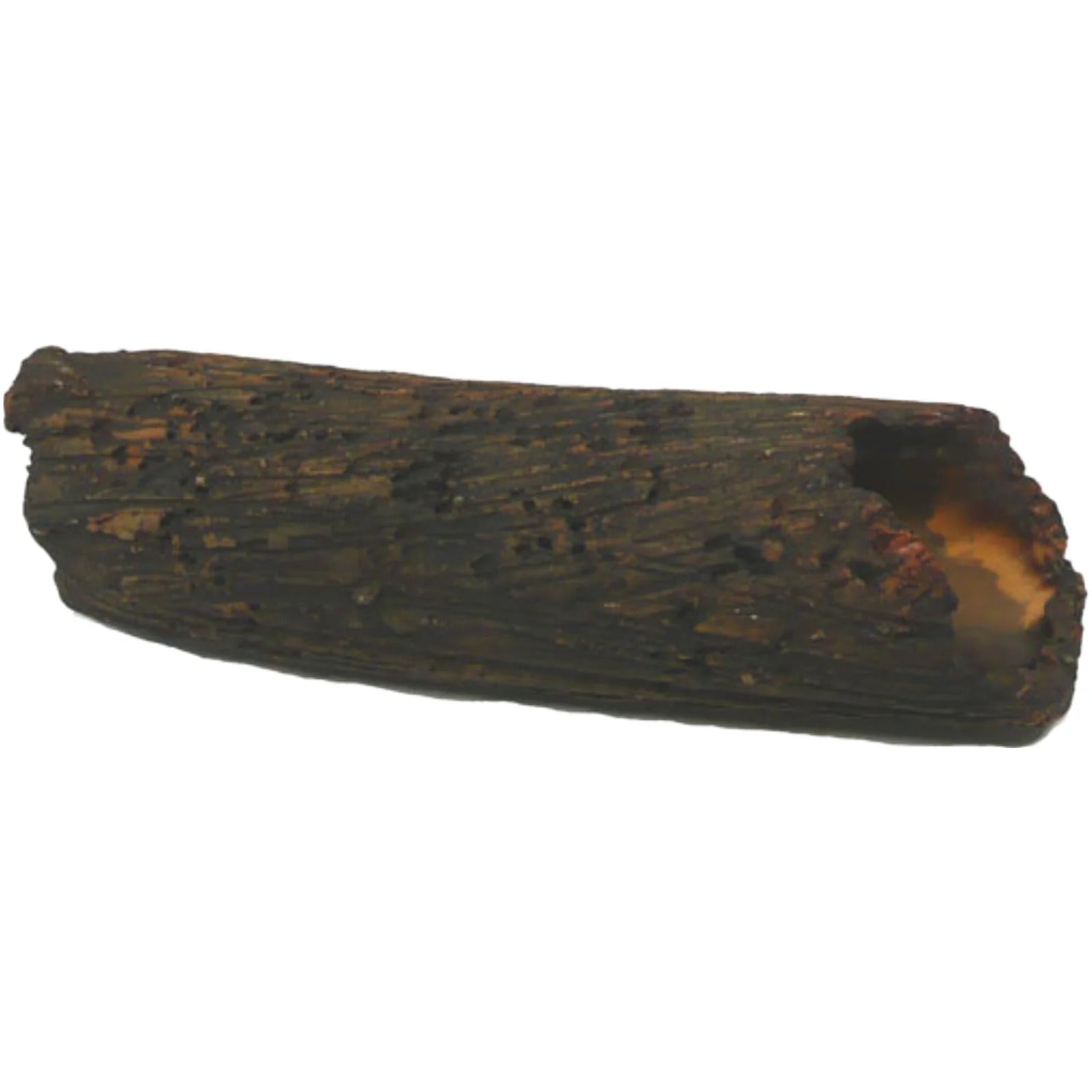 Realistic aquarium decoration shaped like a hollow driftwood log, providing a natural hiding spot for fish and shrimp. Main image
