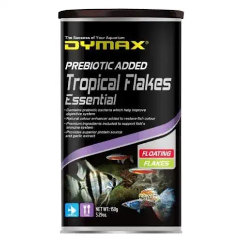 DYMAX TROPICAL FLAKES ESSENTIAL 150G FLOATING FLAKE - FISH HUT AQUA AND PET SUPPLIES